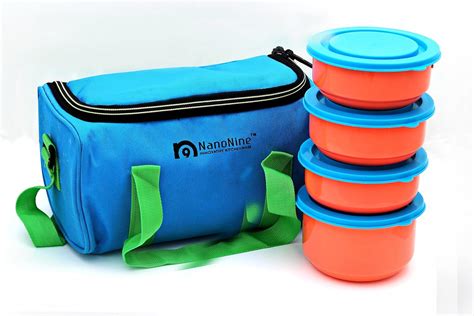 NanoNine Hot Meal Lunch Pack Stainless Steel, Orange, 4